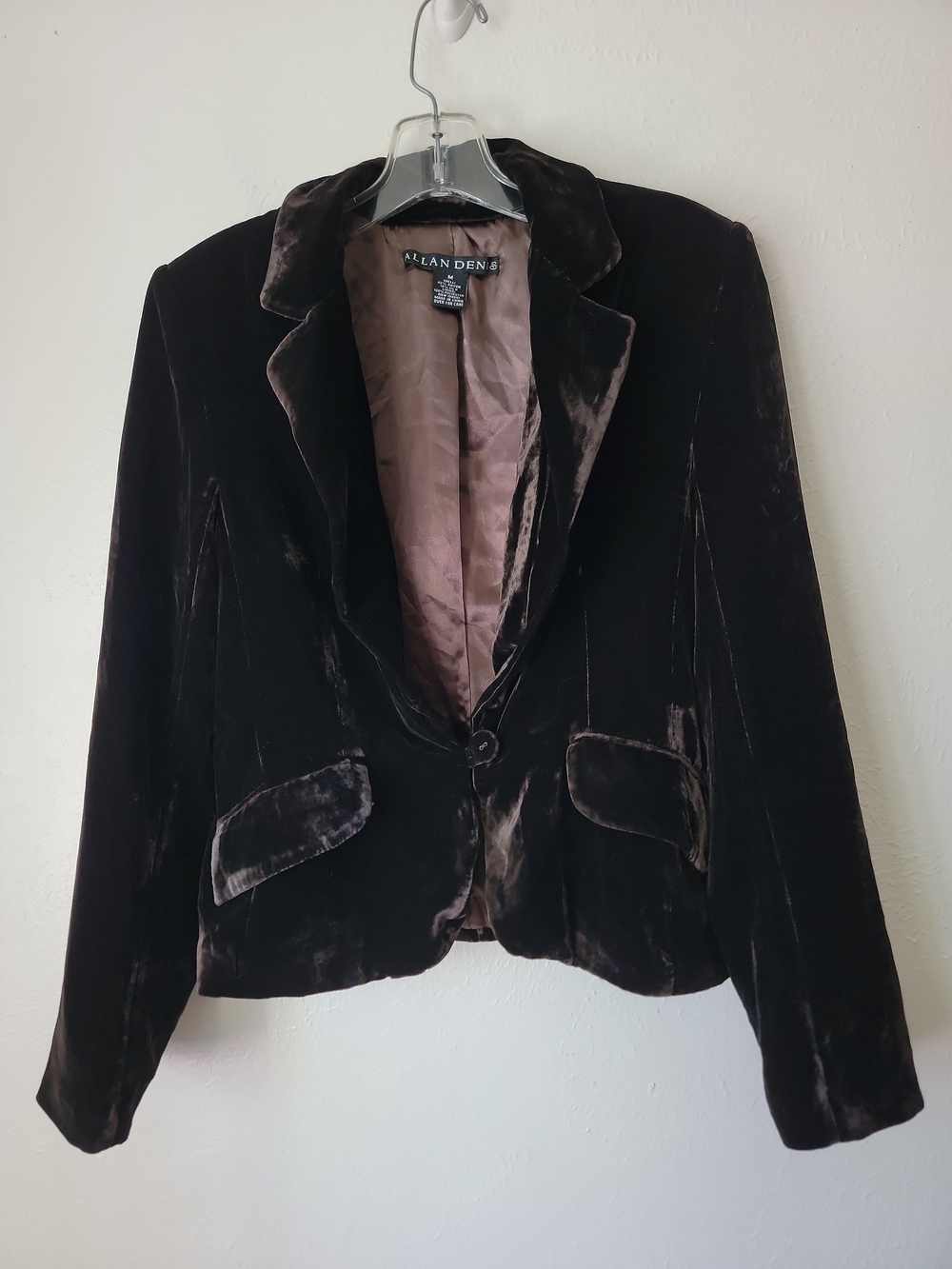 Vintage Women's Velvet Blazer Jacket in Dark Brown